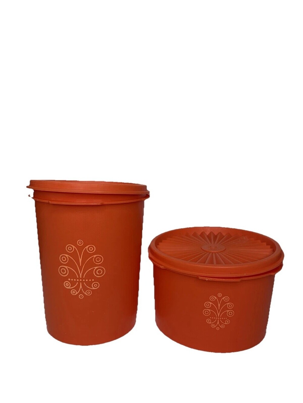 Vintage Tupperware Servalier Set of 2 Orange Nesting Canisters w/ Lids